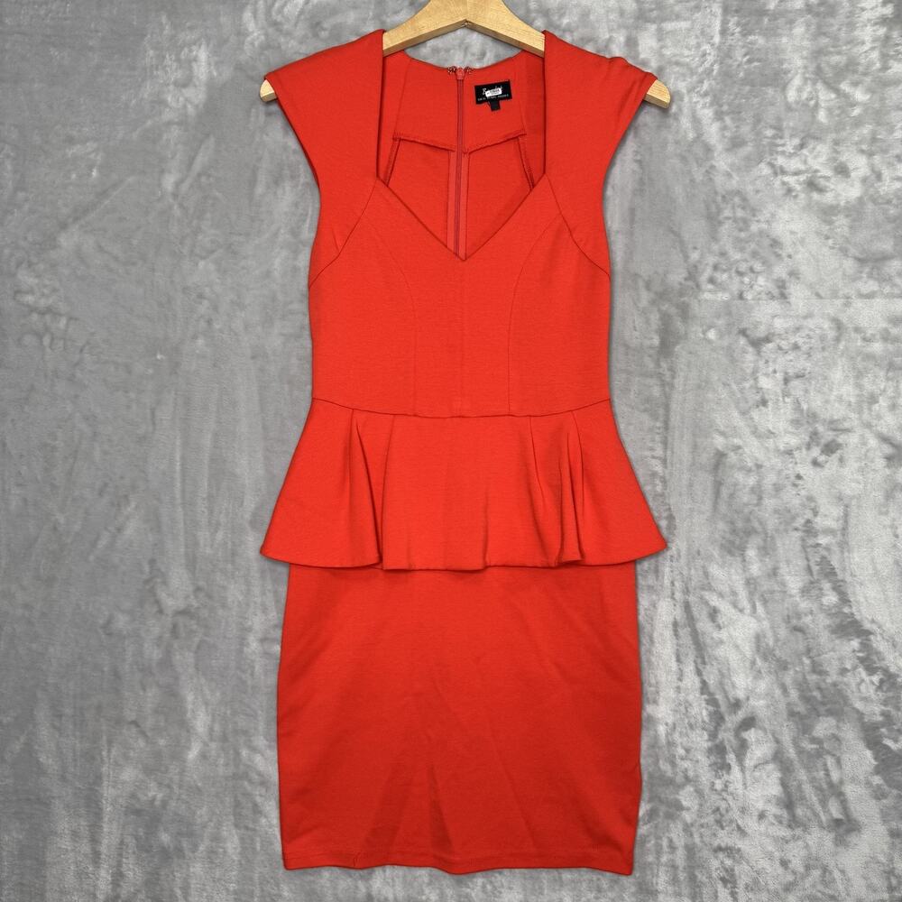 Bardot Dress Womens XS US 4 Red Peplum Bodycon Sleeveless Fitted Party Elegant